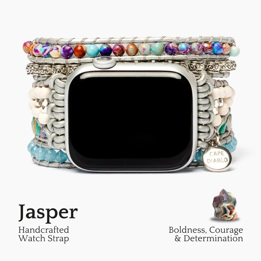 Cape Diablo Ocean Jasper Protection Apple Watch Strap Beaded Wrap Bracelet - Picture 4 of 4